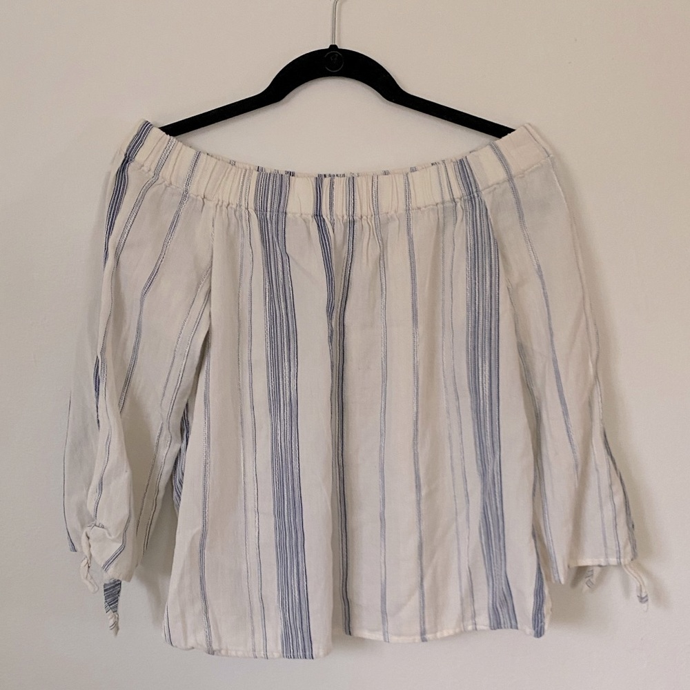 Girl Krazy, striped off-shoulder top. Medium.